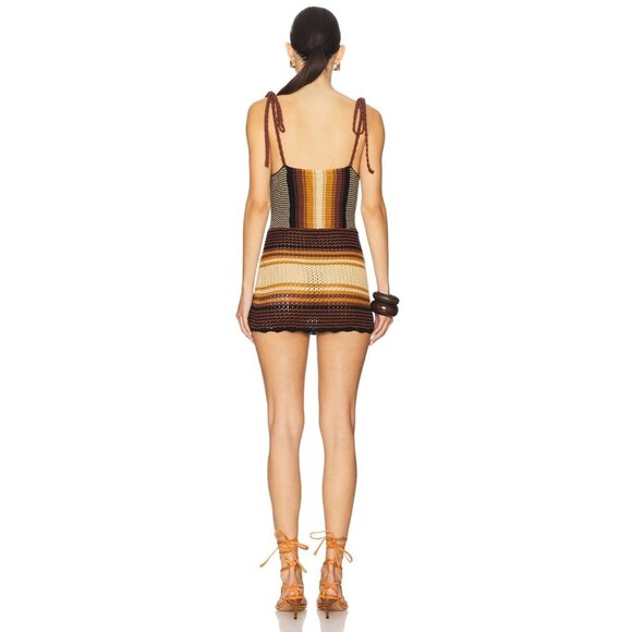 THE ATTICO Mini Dress in Brown Shades New Womens Crochet Knit - Picture 16 of 17